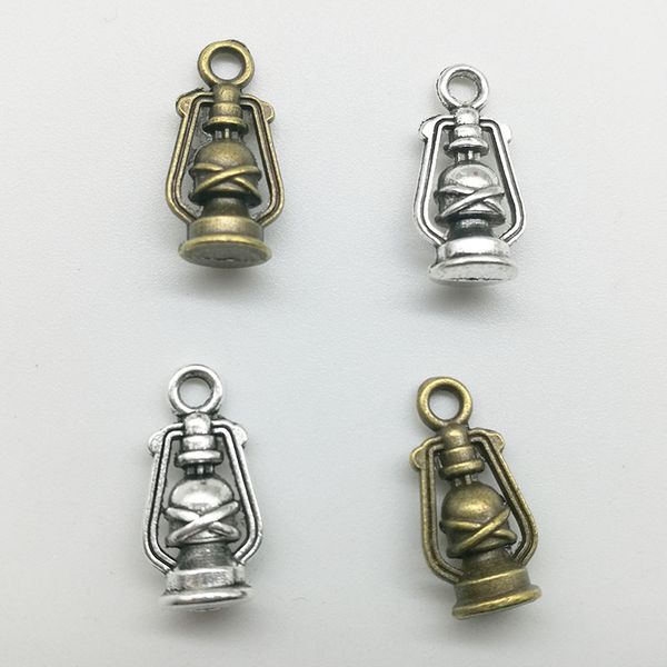 

100pcs/lot oil lamp alloy charms pendant retro jewelry making diy keychain ancient silver pendant for bracelet earrings necklace 16*8mm, Bronze;silver