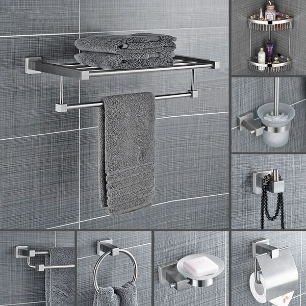 

stainless steel bathroom towel bar ceramic soap dish brushed paper rack wall shelves bathroom accessories set roll holder