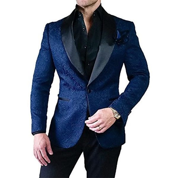 Новые мужские костюмы синий шаблон и черный Groom Tuxedos шаль атласного отворот Groomsmen Свадьба Best Man 2 шт (куртка + брюки + галстук) L530
