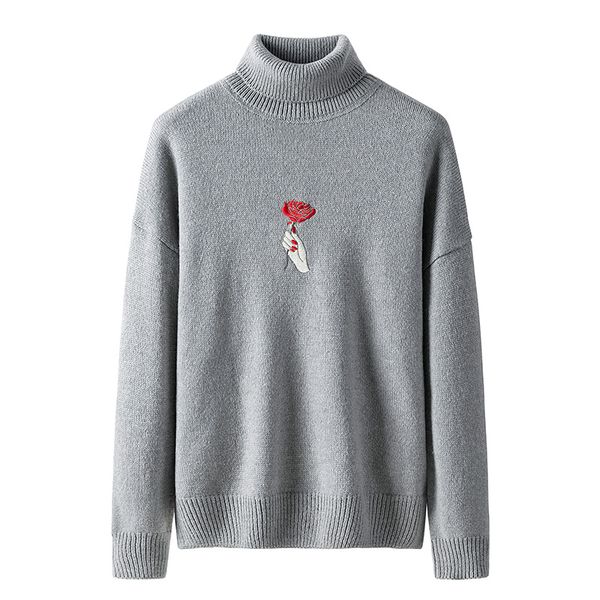 

sweater men knitted turtleneck men autumn winter slim fit mens sweaters embroidery casual style clothes, White;black