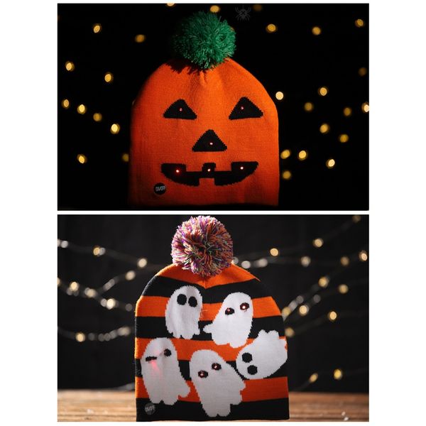 

halloween glowing hats for child beanies knitted cute hat autumn pumpkin ghost caps warmer casual cap for party supplies