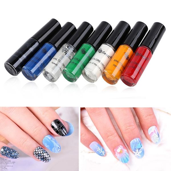 

6 colors nail stamping transfer polish acrylic gel varnish french tip painting printing desgin image manicure oil+1pc bright oil