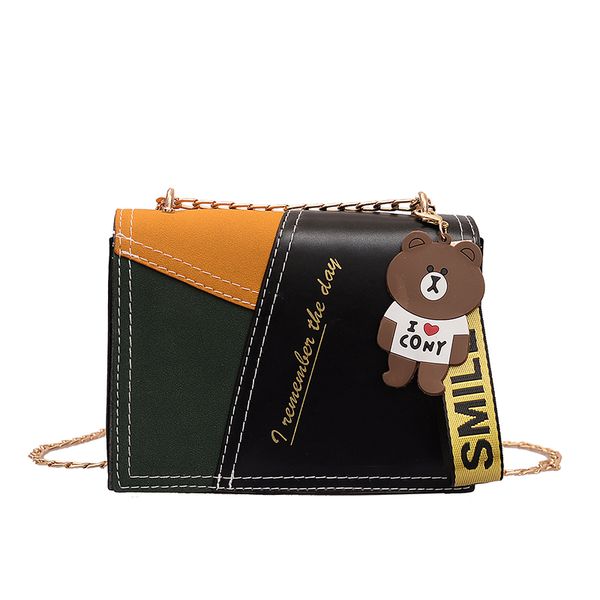 

female 2019 new fashion brand design quality chain small square handbag female stitching contrast color shoulder messenger bag