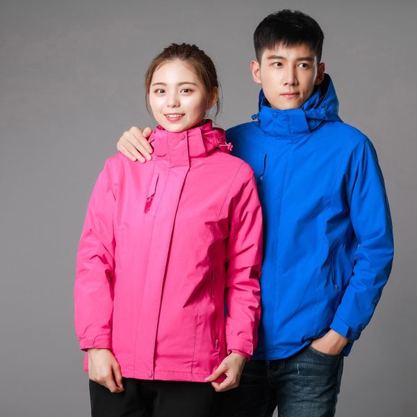 

winter outdoor 3 in 1 skiing hiking jackets men women windproof waterproof coat trekking fishing hunting windbreaker sport suit, Blue;black