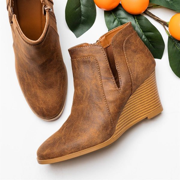 

dropshipping autumn winter boots classic ankle pu leather boots winter suede slip-on women shoes 35-43 new women 2020, Black