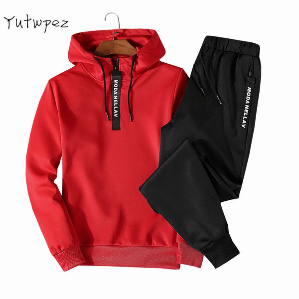 

casual men hoodie sets sportswear autumn new hoodies sweatshirts sporting set men's track suit two piece hoodies+pants 2019 new, Gray