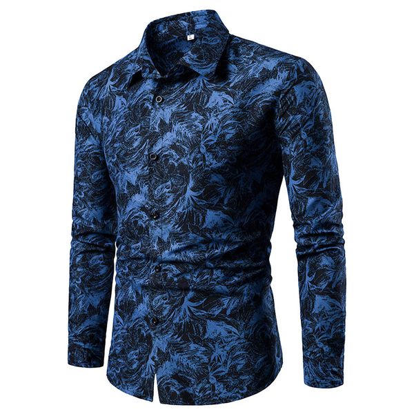 

feitong summer shirt spring summer basic male casual floral printed shirts stand collar button long sleeve men's shirt, White;black
