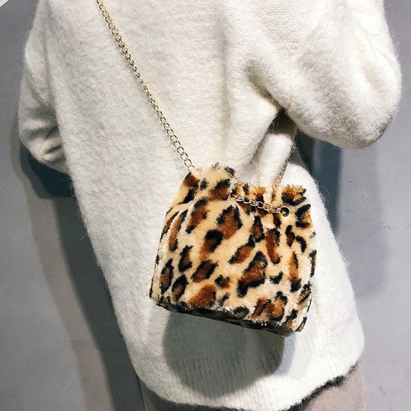 

lkeep women plush leopard print shoulder bag messenger crossbody bag bucket fashion lovely design