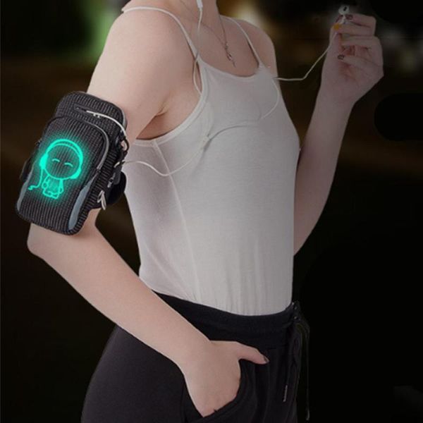 

sports arm bag adjustable running mobile phone bag anti-slip pull tab fluorescent armband waterproof outdoor fitness equipment