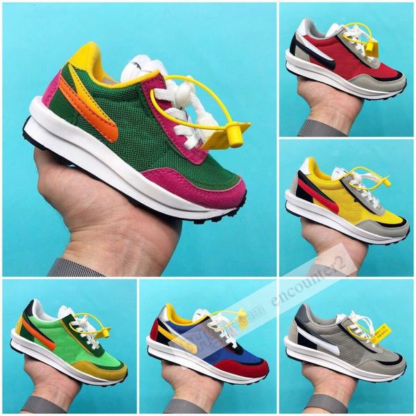 

nylon sacai waffle kids shoes for boy girls baby running sneakers green gusto children chaussures enfants size 6c-3y