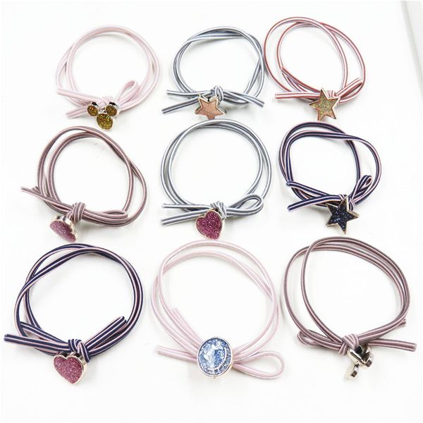 

10pcs/lot simple knot love star elastic hair bands for girls bohemian headband scrunchy fashion kids hair accessories for women, Golden;white
