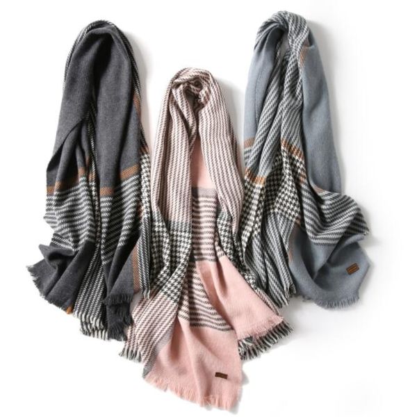 

the new winter scarf color plaid scarves autumn and winter to keep warm season joker temperament tassel scarf female couples wipes, Blue;gray