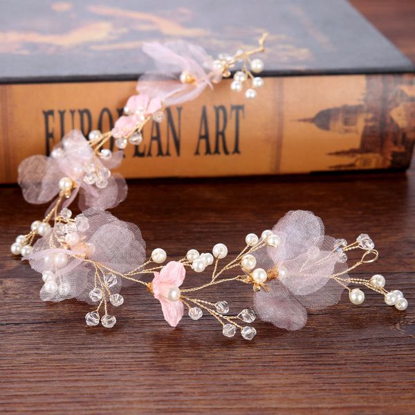 

new hair accessories for women pink lace yarn headband girl head flower crown bridal hair accessories wedding hairband tiaras, Golden;white
