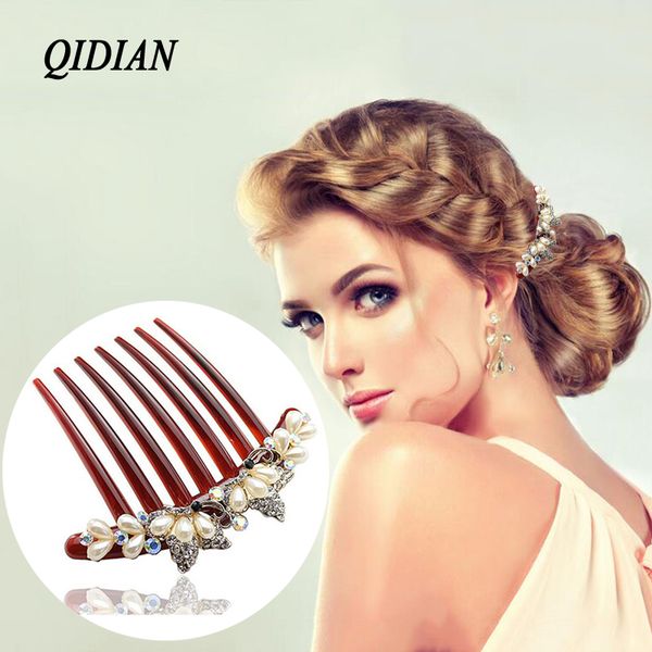 

qidian explosive models price hair hair accessories petal pearls bride alloy rhinestone disk comb various models for women, Golden;white
