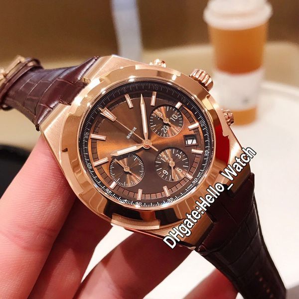 

new overseas 5500v/000r-b435 miyota quartz chronograph mens watch brown dial satch rose gold case leaher strap watches hello_watch, Slivery;brown