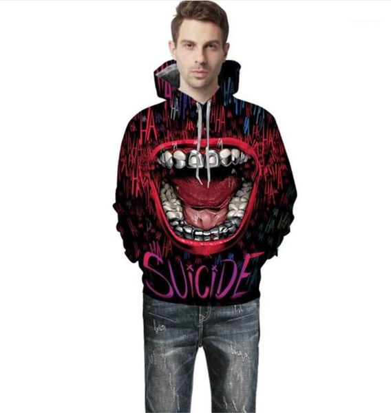 

clothes man designer hoodies big mouth print fashion laugh funny donna spring autumn couples matching, Black