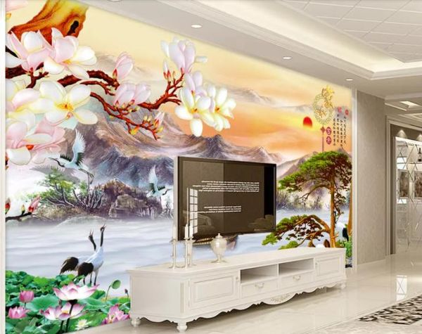 

custom mural wallpaper 3d soft home and rich chinese-style magnolia welc luxury wall paper l living room tv backdrop murales de pared 3d