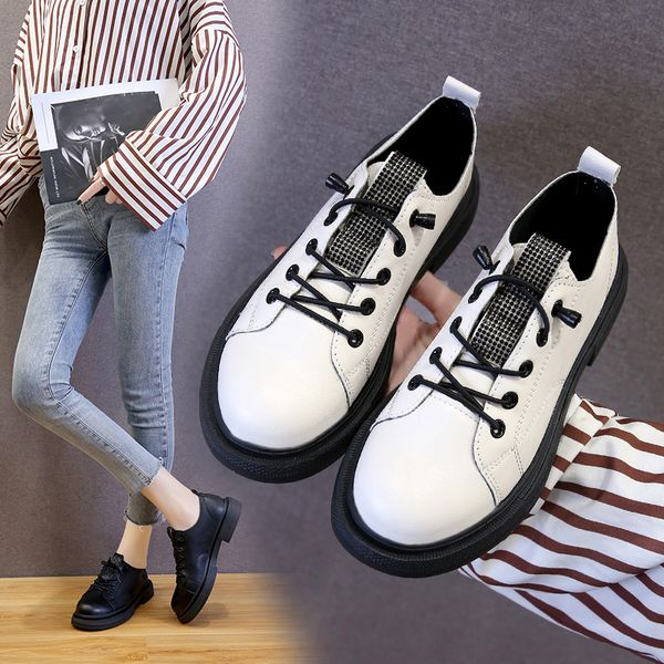 

shoes woman flats oxfords women's modis all-match british style soft casual female sneakers autumn round toe dress leather 2020, Black