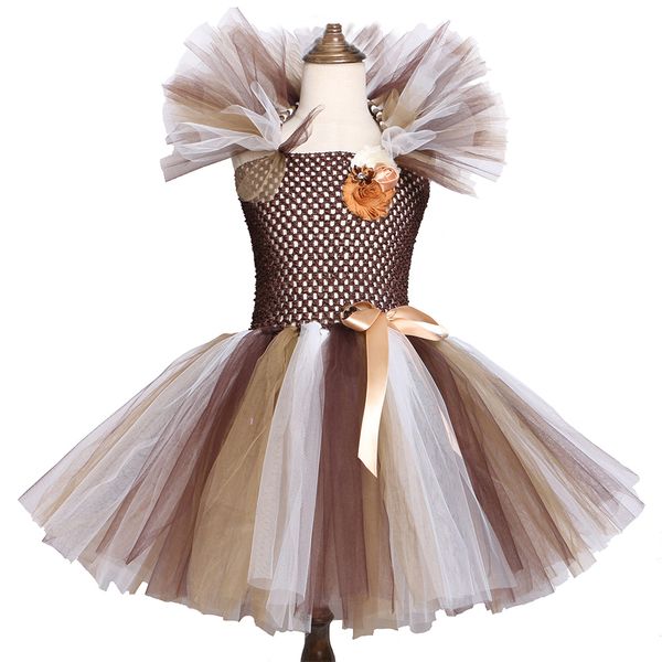 

lion lion map skirt brown flower children's birthday dress children's halloween flower animal dress 2-12, Red;yellow