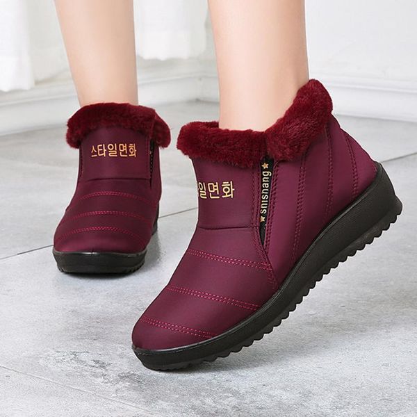 

2019 snow boots women ankle boots winter waterproof short booties warm shoes for ladies footwear print short plush slip on shoes, Black