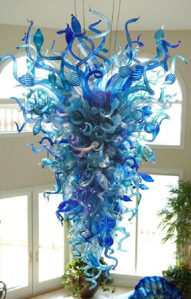 

saving led bulbs modern art decorative chandelier lamps hand blown bright blue crystal chandeliers light