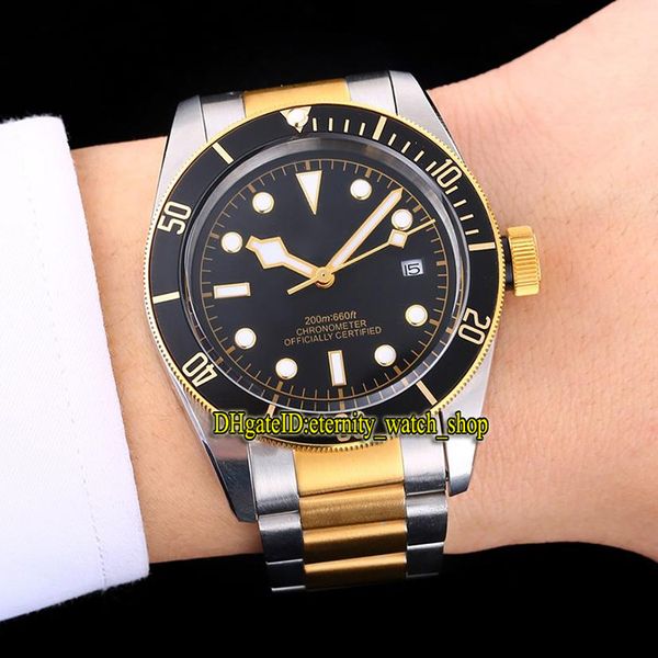 

n высокое качество наследие черный залив 79733n черный циферблат япония miyota autoamtic мужские часы стальной корпус 316l два тона стальной, Slivery;brown