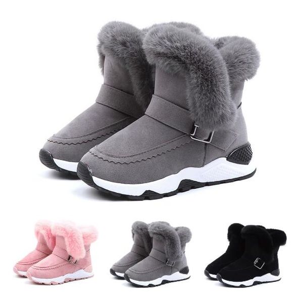 

men' and girls' boots shoes new winter plush warm cotton boots tide fashion leather soft cashmere non-slip girls booties, Black;grey