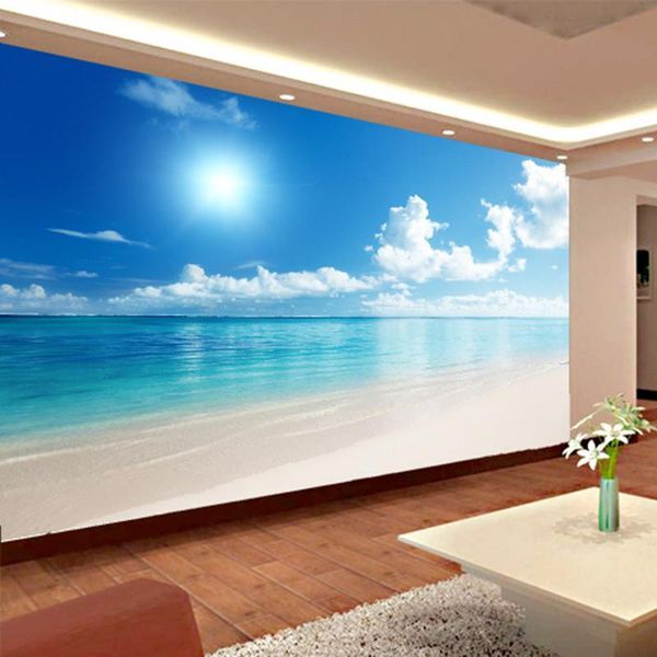 

custom mural wallpaper 3d ocean view blue sky and clouds beach living room bedroom wall covering wallpaper papel de parede 3d wallpapers
