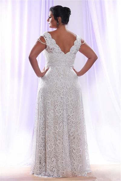 Abiti formali da sera economici Plus Size in pizzo pieno con maniche lunghe rimovibili scollo a V Abiti da sposa Lunghezza pavimento A Line abito da ballo1908