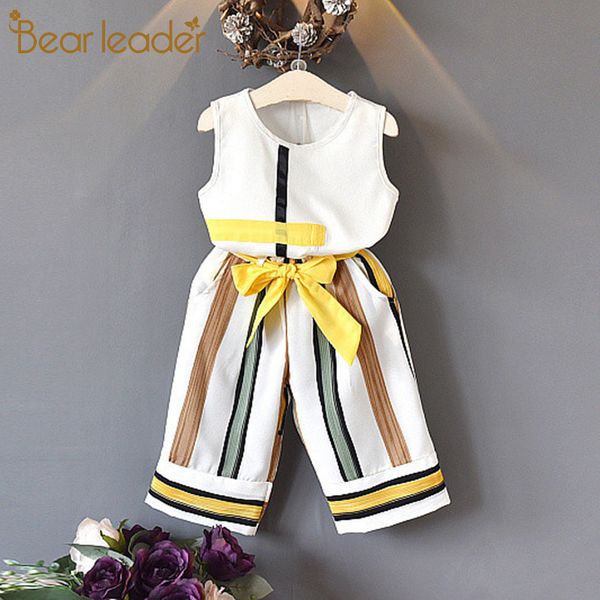 

bear leader girls clothing sets summer fashion girls sleeveless splicing design t-shirt+casual pants 2pcs clothes, White