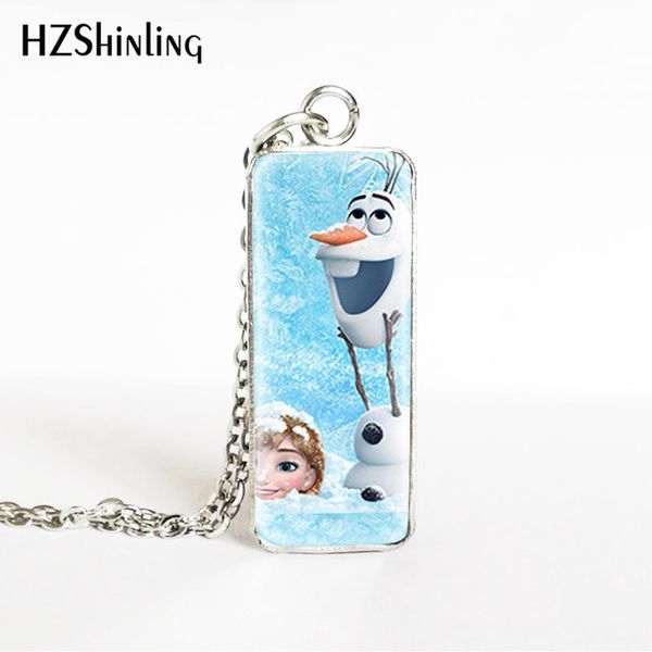 

snow queen princess rectangle stainless steel pendants cute princess jewelry necklaces gifts for kids, Silver