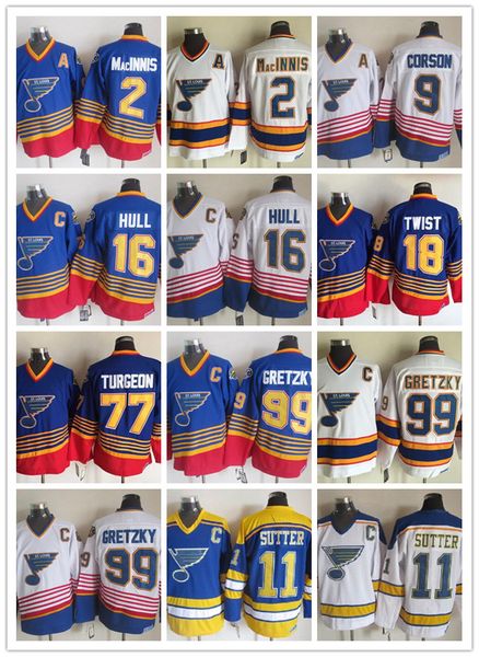 

St loui blue jer ey ccm ice hockey vintage brett hull 99 wayne gretzky 2 al macinni 9 hayne cor on pierre turgeon brian utter jer ey