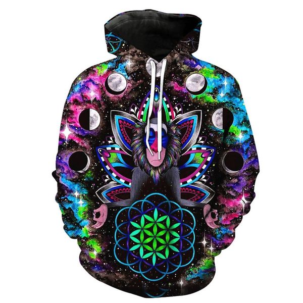 

новейшая мода психоделический красочные орангутанг толстовки женщины/мужчины унисекс с длинным рукавом 3d печатных пуловер унисекс битник сп, Black