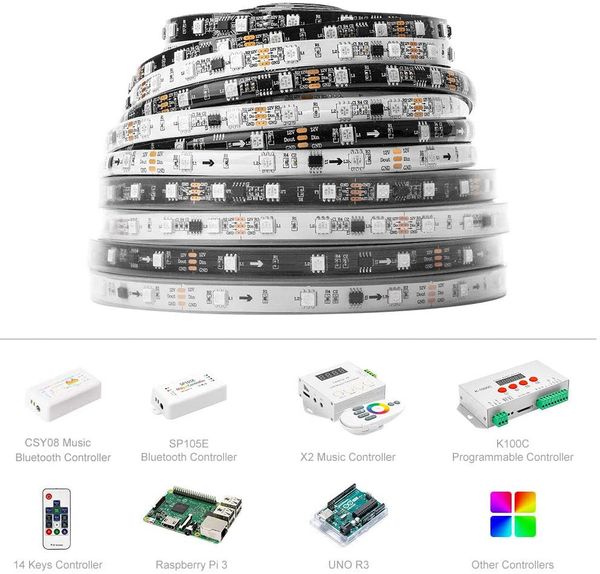 

dc12v ws2811 5m 30,48,60leds/m flexible addressable strip light