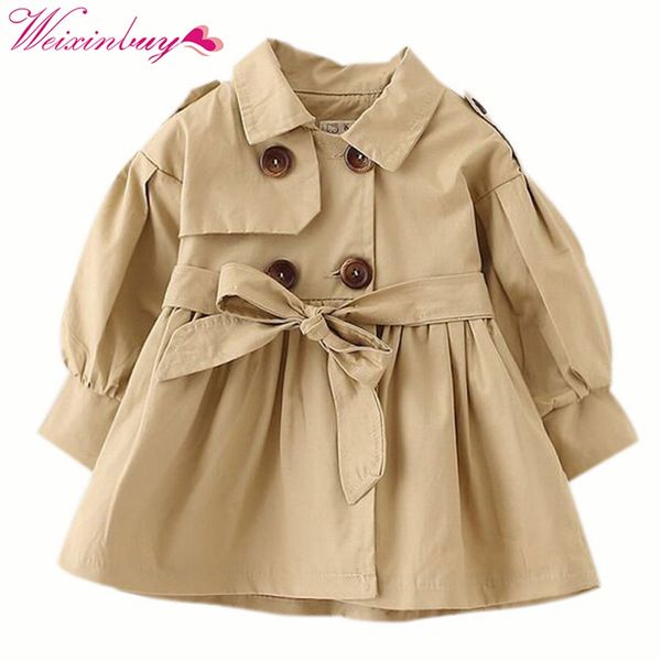 

2-5y autumn spring baby girl trench coat long jacket double breasted kids overcoat children windbreaker outwear, Blue;gray