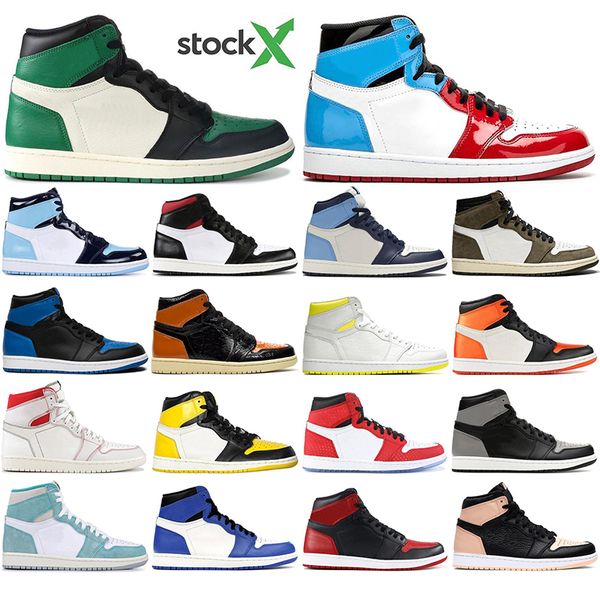 

with sock new designer trainers shoes 1 chicago og basketball shoes women mens 1s rings sport sneakers bred toe outdoor size 36-46, White;red