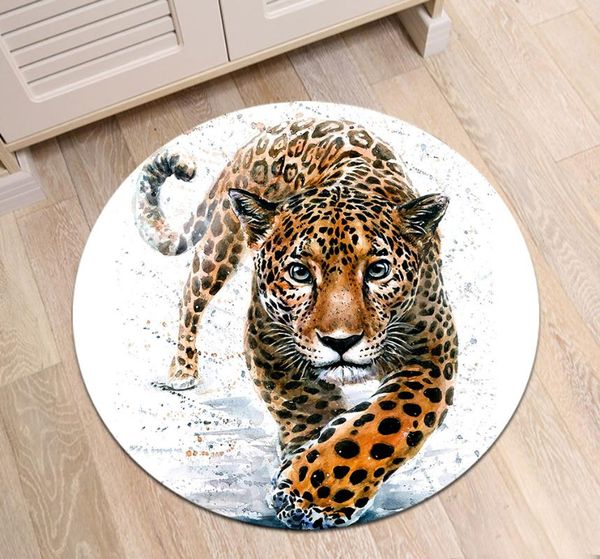 

watercolor leopard animals round carpet living room mat kids room bedroom area rugs non-slip home decor floor mat
