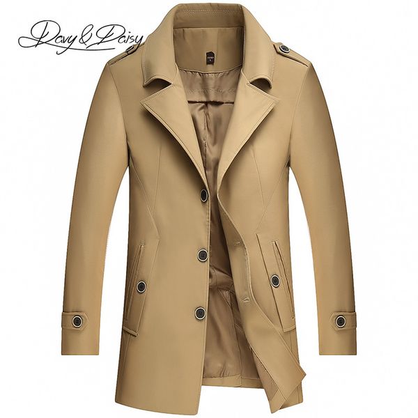 

davydaisy autumn winter man trench coat 4xl long fashion causal coat men windbreaker outwear khaki black dark blue dct-270, Tan;black