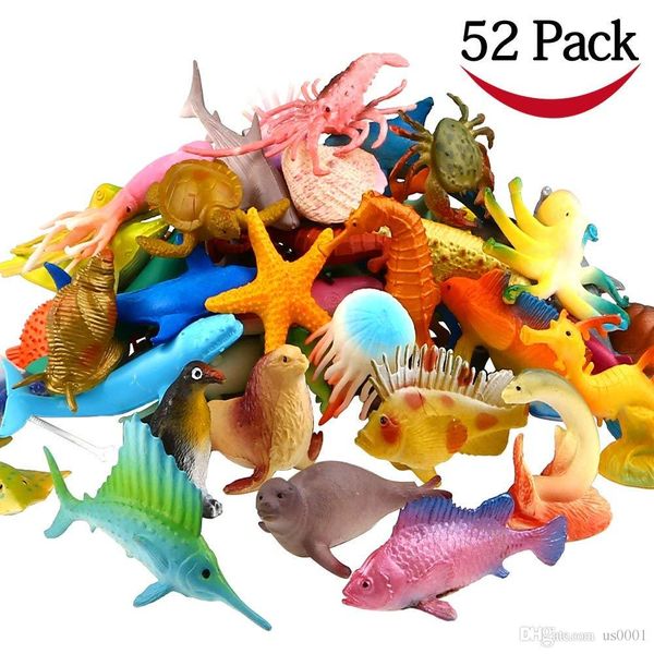 

ocean sea animal 52pcs assorted mini vinyl plastic animal toy set, funcorn toys realistic under the sea life figure bath toy for child