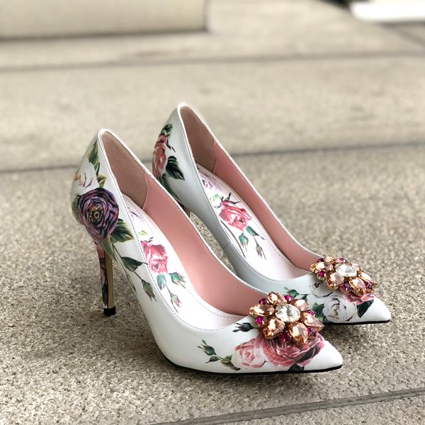 

women new pointy broken flower heels leather with water drill heels size 3542, Black