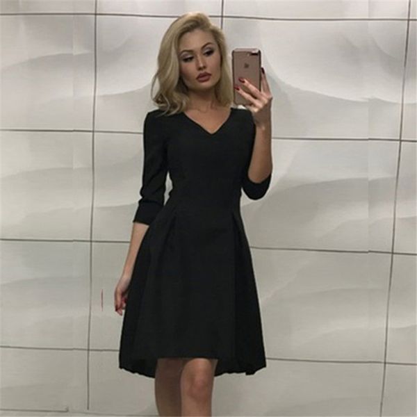 

summer dress 2018 new women v neck backless black party dresses knee length vintage elebodycon dress vestido, White;black