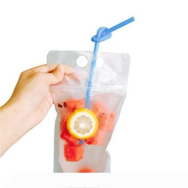 

clear drink pouches bags frosted zipper stand-up plastic drinking bag with straw with holder reclosable heat-proof