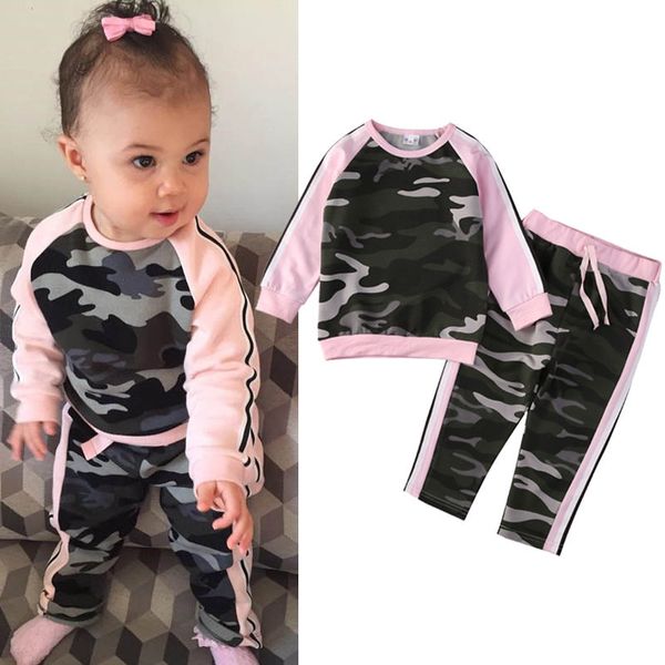 

toddler kids baby girl clothes fashion camouflage t-shirt pants 2pcs outfits clothing set sport suit children tracksuit, White