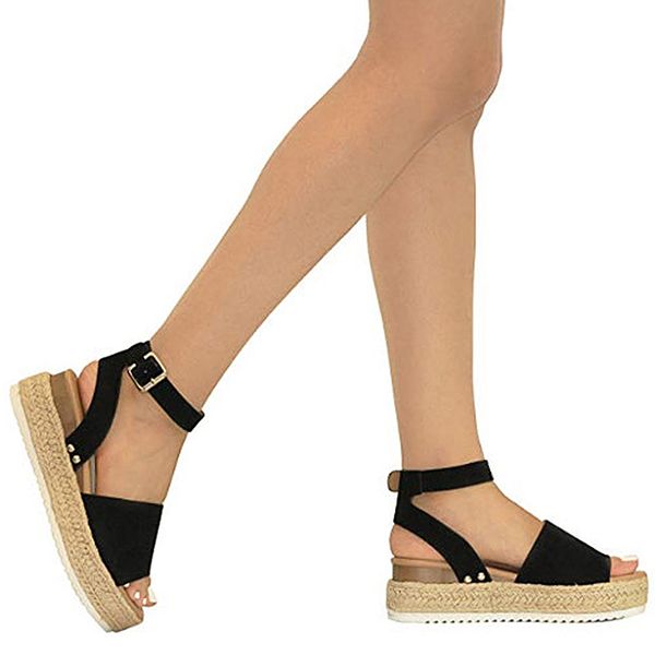 

women fashion hoes sandals summer dull polish sewing peep toe wedges hasp sandals flatform 40- 43, Black