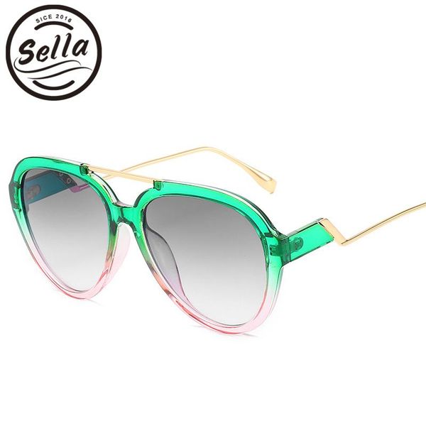 

sella new arrival fashion women men oversized pilot sunglasses candy color gradient frame green orange purple glasses shade hqflu