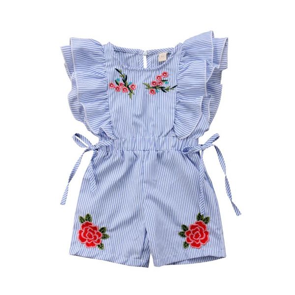 

2019 new lovely flower baby girl stripe romper toddler kids jumpsuit bodysuit clothes outfits, Blue