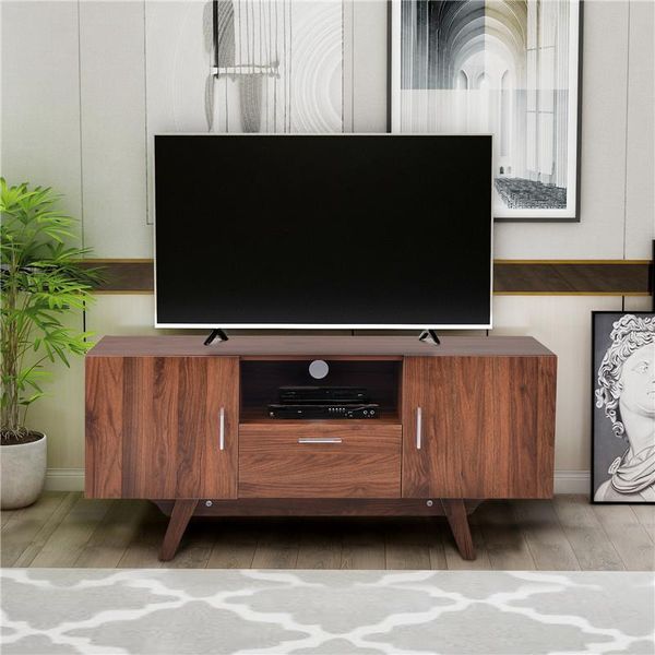 

tv media stand tv console adjustable shelves cable management 55 inch tv in living room brown living room furniture
