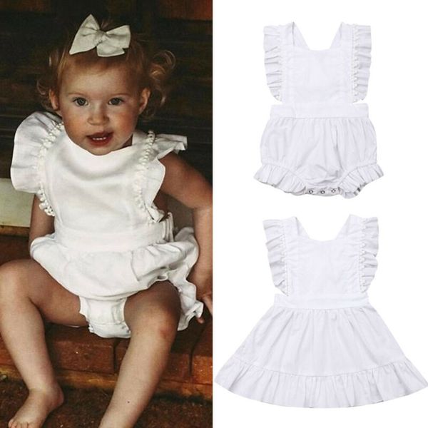 

Little And Big Sister Family Matching Clothes Kid Girl White Ruffle Sleeveless Bodysuit Dress Party Summer Princess Dress Outfit