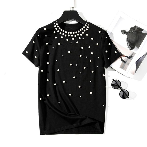 

женщины тенниска женщины дизайнерская одежда 2019 лето бисером тенниска женщин короткие хлопка сыпучие вскользь топы с коротким рукавом черн, White