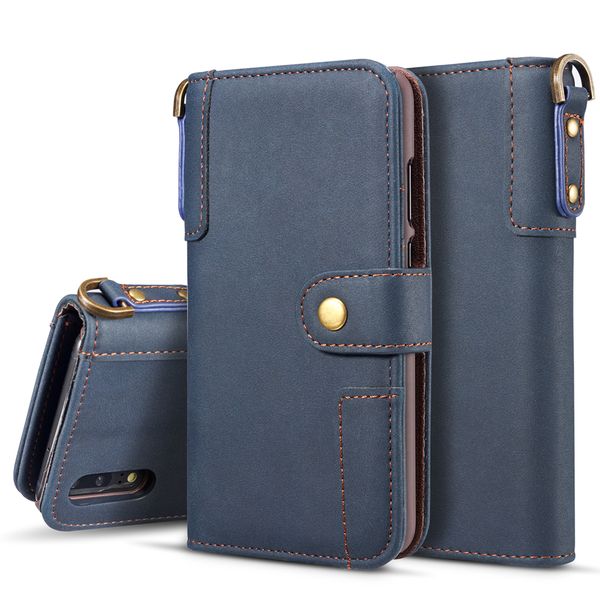 

cowhide leather wallet case for huawei p20/p20 pro flip cover card slots with lanyard for huawei p20 lite/p20 lite 2019
